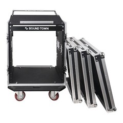 Sound Town 12U PA DJ Rack/Road Case w/ 11U Slant Mixer Top, Casters (STMR-S12UW)