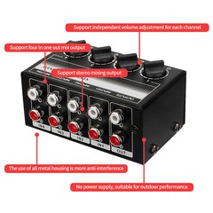 Mini Stereo 4 Channel Passive Mixer RCA Portable Audio Mixer 1 in 4 Out New