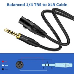 Balanced Cable 25 Foot TRS 6.35mm 1/4 Inch Male To XLR Female Mic Wire Black