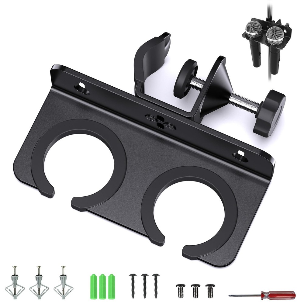 Double Multi Microphone Holder With C Clamp (Aluminum/Rubber）for Most Mic Sta…