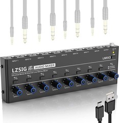 8-Channel Mini Audio Mixer Stereo Line Mixer for Guitars Drums Keyboards