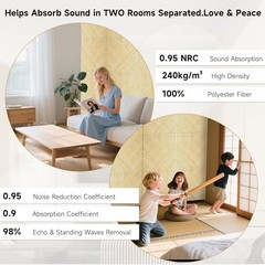 Acoustic Panels for Wall and Ceiling – 6 Pack 2’x2’x0.4″,Self Natural Oak