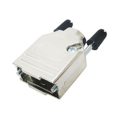9 Pin ‚D SUB‘ Die Cast Metal Hood. Steel with Black Plastic Jackscrews UNC4-40