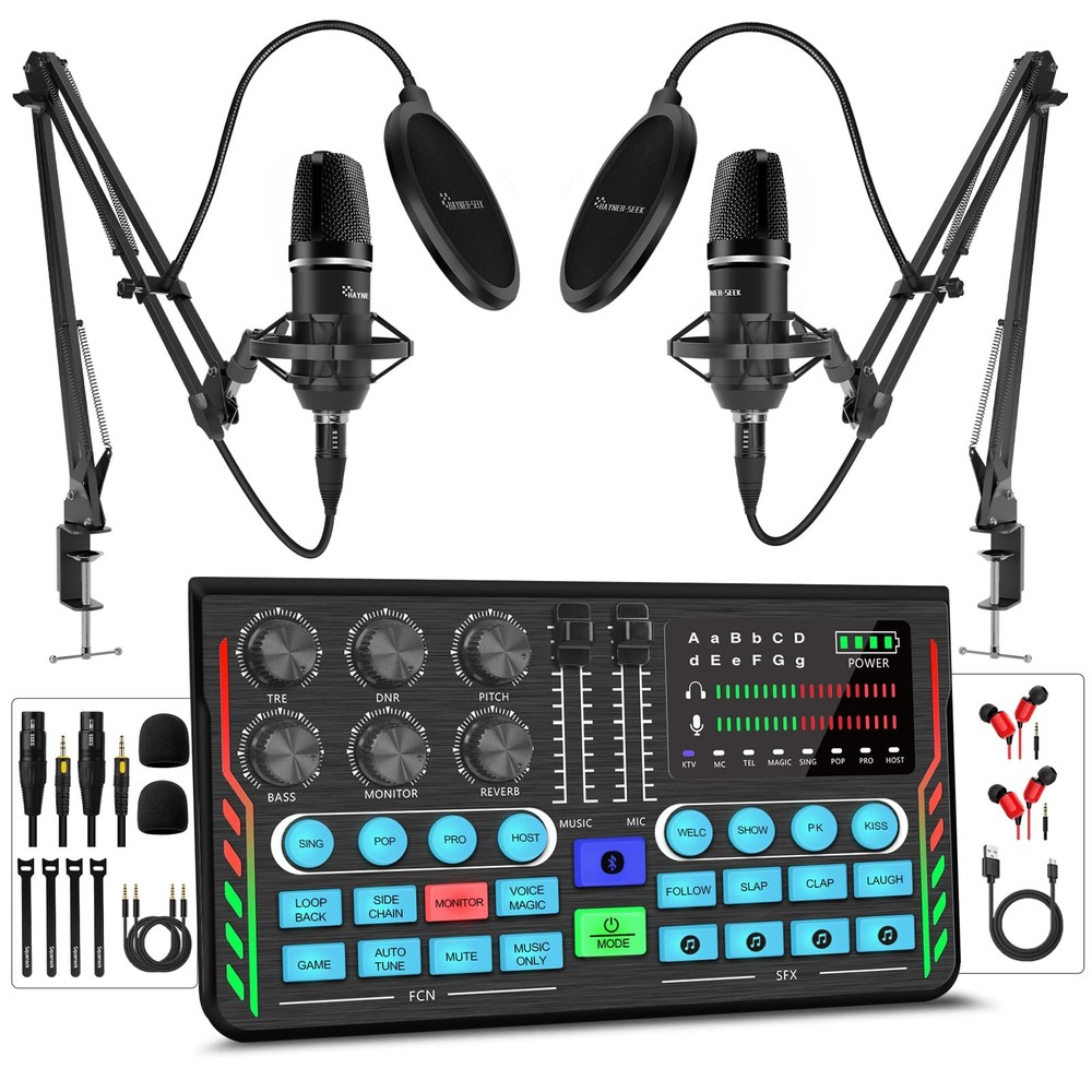 Podcast Equipment Bundle for 2 DJ Mixer Condenser Mic