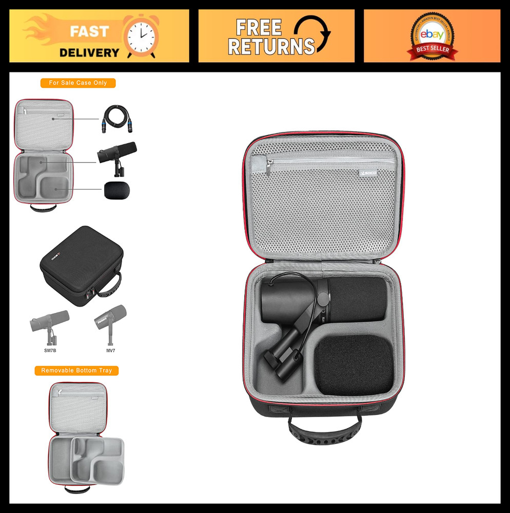 Hard Case for Shure MV7X MV7+ MV6 MV7 SM7B Microphones – Durable & Protective
