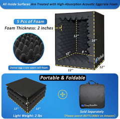 Portable Vocal Booth, Large Foldable Microphone Isolation Shield, Music Recordin