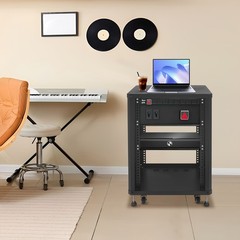 19“ 15U AV Equipment Rack w/ Caster Wheels Universal Network & Stereo Stand