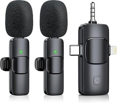OUZIO Wireless Lavalier Microphone for iPhone & Android & iPad & Camera Black