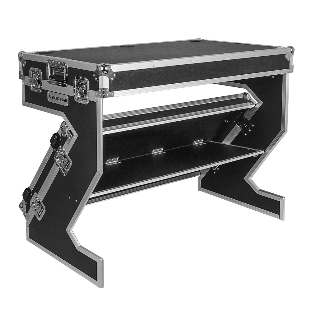 Sound Town DJ Z-Table Workstation Folding Mobile Wheels Flight Case STDJT-Z46W