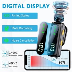 Mini Microphone for iPhone 15 16/iOS/Android Devices, LED Display Wireless Micro