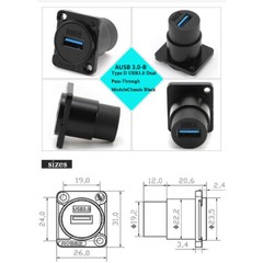 Panel Mount D Type USb3.0/2.0 Hdmi Female-Female Metal Connector Jack Socket