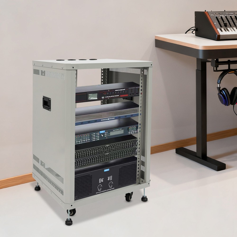 15U Component Rack Cabinet DJ Equipment Cabinet for Audio Video w/ Feet&Wheels