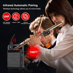 UHF Wireless Flute Microphone System with Rechargeable Receiver & Transmitter