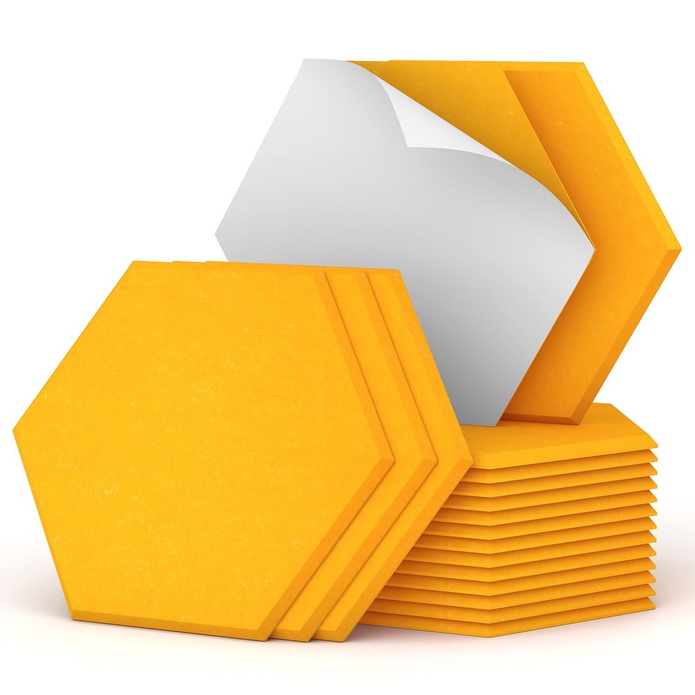 TONOR 12-Pack Self-adhesive Hexagon Acoustic Panels Orange Yellow Reduce Noise