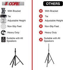 5 Core Speaker Stand Universal Mount Steel Construction 132 Lbs Capcity Stable T