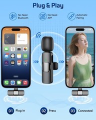 Pink Wireless Lavalier Microphone for iPhone & Android – Mini Clip-On Mic with N