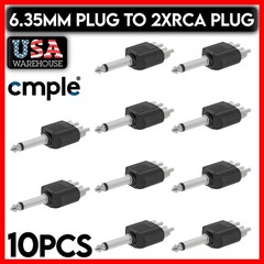 6.35mm M Plug to 2 Dual RCA F Jack Splitter Mono Audio Adapter Converter 10 Pack