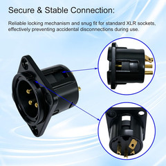25pcs XLR 3Pin Male Panel Mount Chassis, Fine Black Nickel Plated Housing