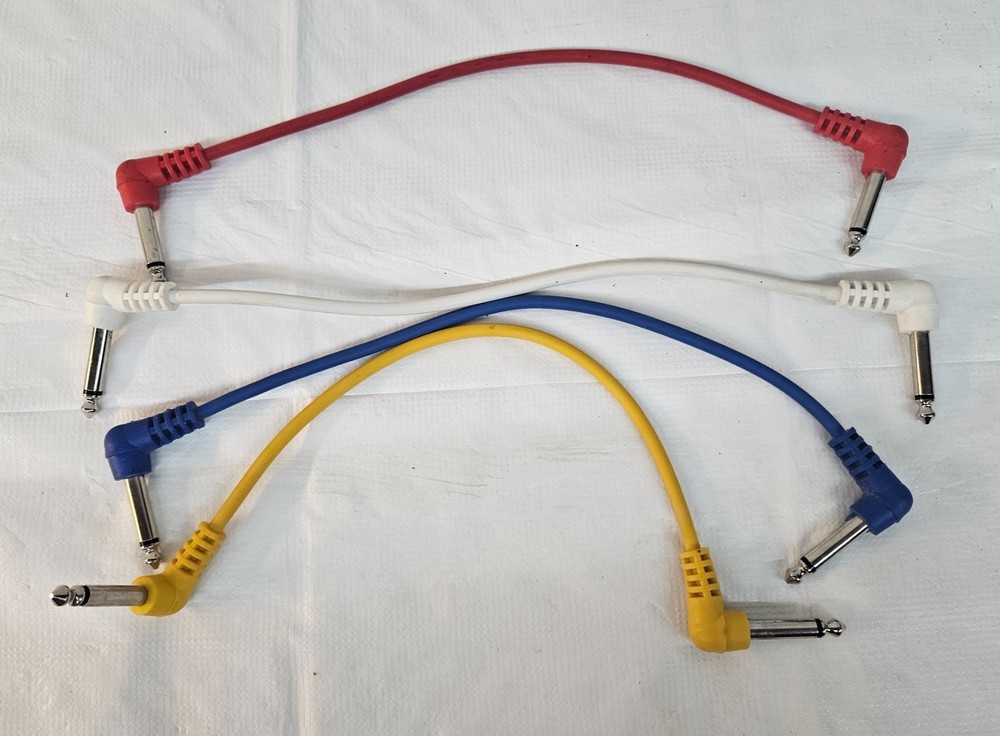 Lot 4 Red, White, Blue, Yellow Angled 1/4″ Audio 1 foot Cables Pro Audio Cables