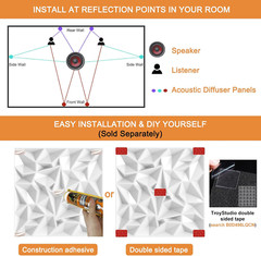 Acoustic Sound Diffuser Panels, 19.7 X 19.7 X 1 Inches 12 Pcs White PVC Plastic