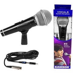 Samson M10 Dynamic Vocal Handheld Microphone Mic w Boom Stands Cables 2 Pack