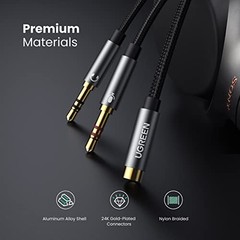 Headphone Splitter for Computer 3.5mm Female to 2 Dual 3.5mm Male Braided