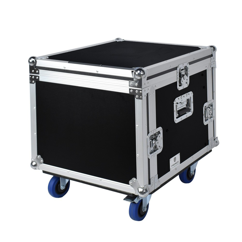 PRORECK 8U 20″ Slant Mixer Rack Road Case DJ Audio Gear with Wheels