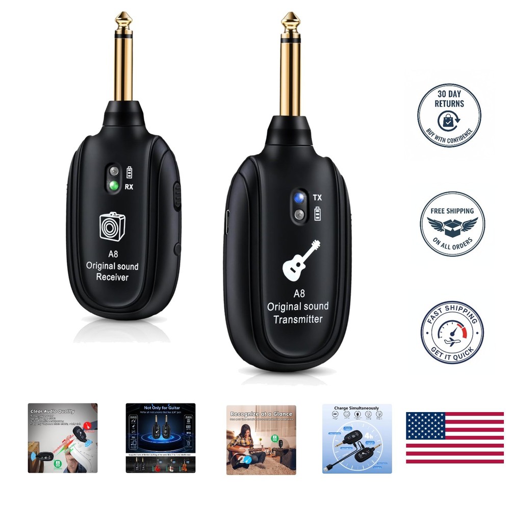 Wireless Guitar System – UHF Technology, 100ft Range, Rechargeable & Easy to Use
