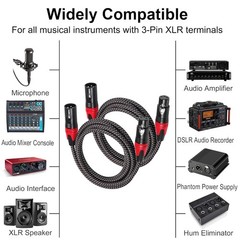 6ft Braided Red Color Coded XLR Patch Cables 2 Pack Premium Short XLR Audio