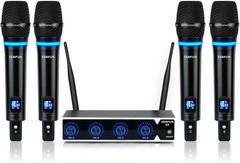 4 Channel Rechargeable Wireless Microphone System, Pro UHF Metal Handheld Wirele