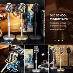 Vintage Desktop Microphone Prop Model with Adjustable Stand, Classic Retro Style