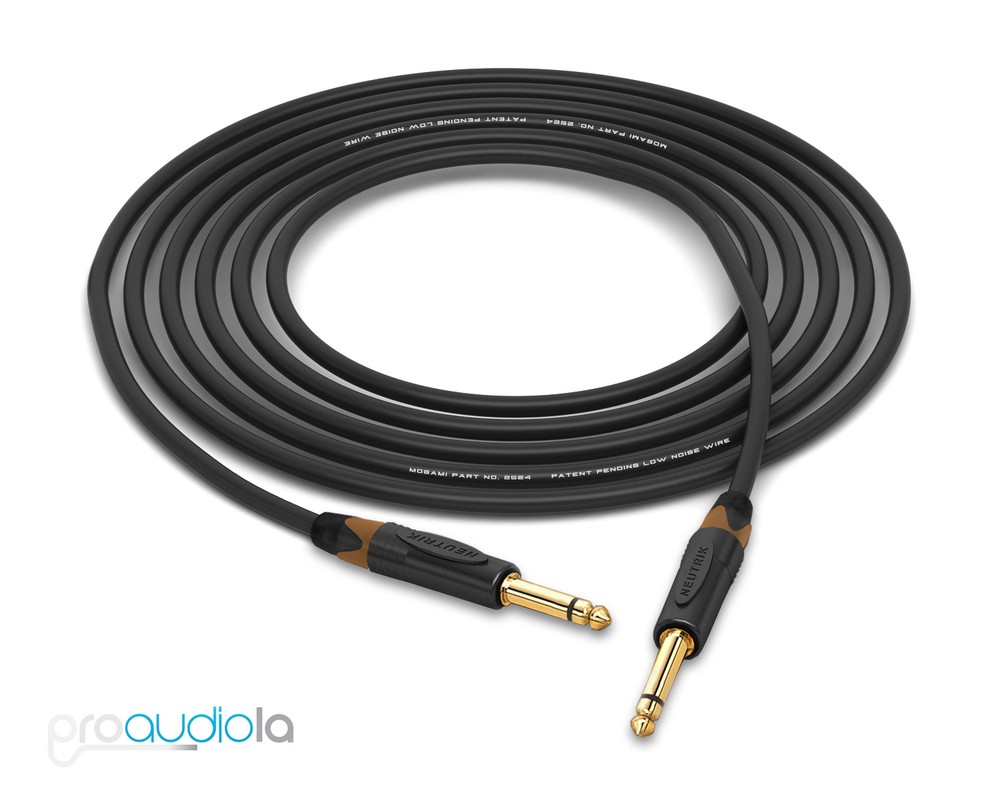 Mogami 2524 Instrument Cable | Neutrik Gold 1/4″ TS | Brown Boots | 35 Feet