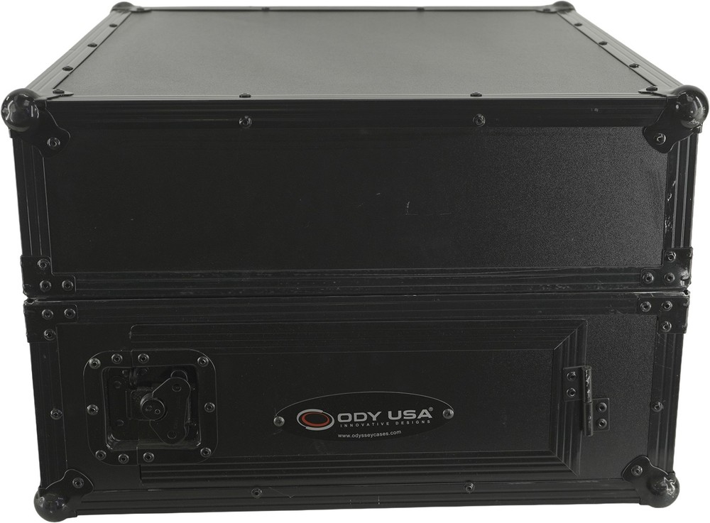Odyssey FRGS802BL Black 10U Top Slanted 2U Vertical Combo Rack with Gliding Plat