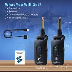 2.4GHz Wireless Guitar System Guitar Transmitter Receiver 100ft Rechargeable