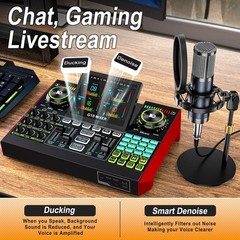 Podcast Equipment Bundle with Live Sound Card Audio Mixer, 3.5mm Condenser Micro