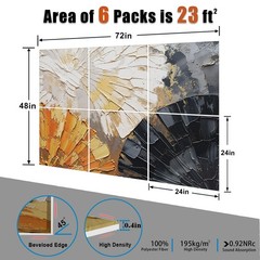 6 Pack Wall Art Acoustic Panels, 48″ X 72″ 48×72 inches, Sunflower