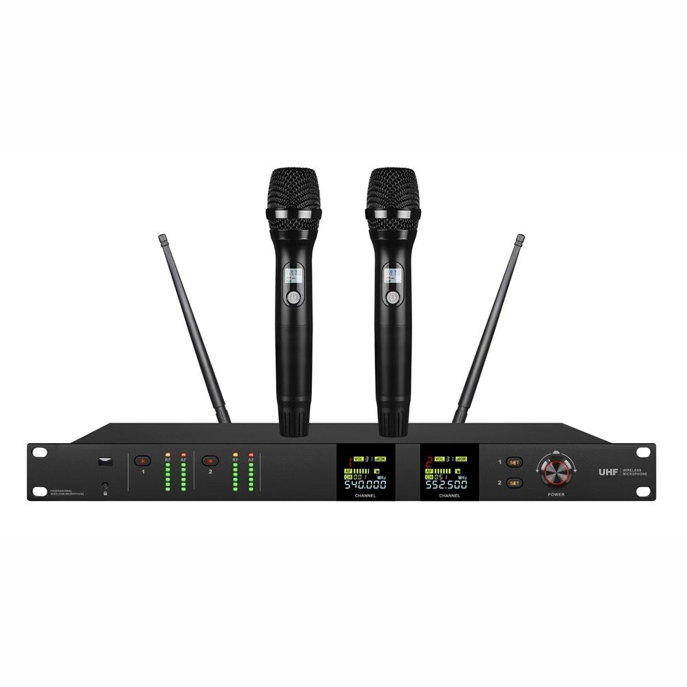 Dual Wireless Microphone Mic System 19 Inches Rack Mount UHF Dynamic Microphones