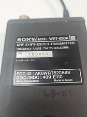 Sony WRT-820A UHF Synthesized Mic Transmitter 68 794.125-805.875MHz/Lavalier