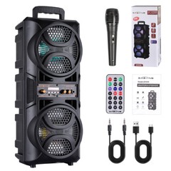 Dual 6.5″ Party Portable Bluetooth Speaker Heavy Bass Sound Remote FM LED Light