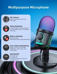 Gaming Microphone, USB Computer Microphone for PC, Mac, PS4/5, Condenser Podc…
