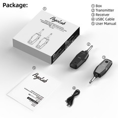 2.4G Wireless Guitar System Transmitter Receiver 48KHz 24-Bit Rechargeable 30M