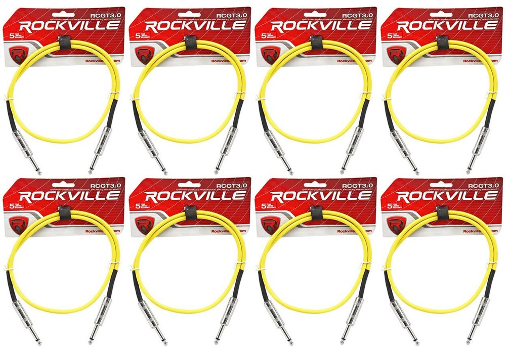 8 Rockville RCGT3.0Y 3′ 1/4″ TS to 1/4“ TS Guitar/Instrument Cable