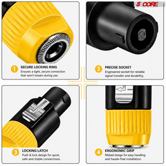 5 Core Speakon 1/4″ Female – Male Connectors Pair 4 Pole SpeakON Connector