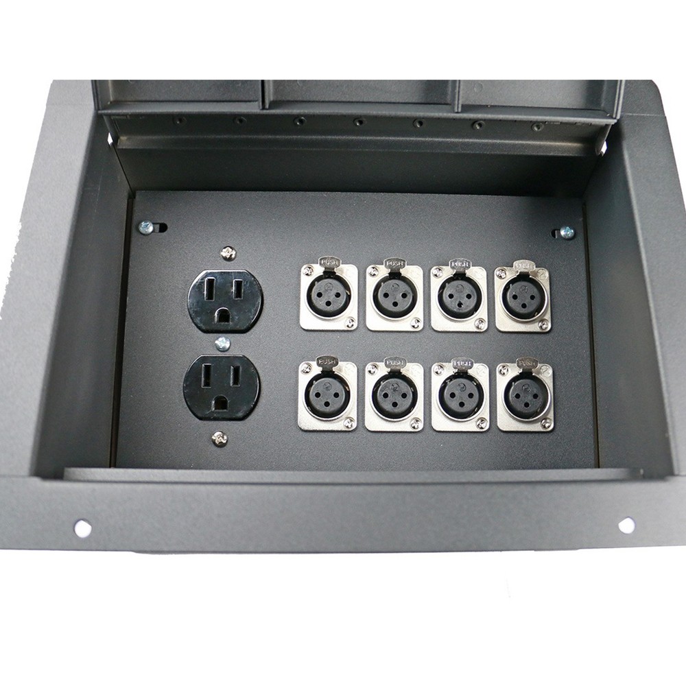 Recessed stage floor pocket box with 8 XLR female mic jacks connector AC outlet