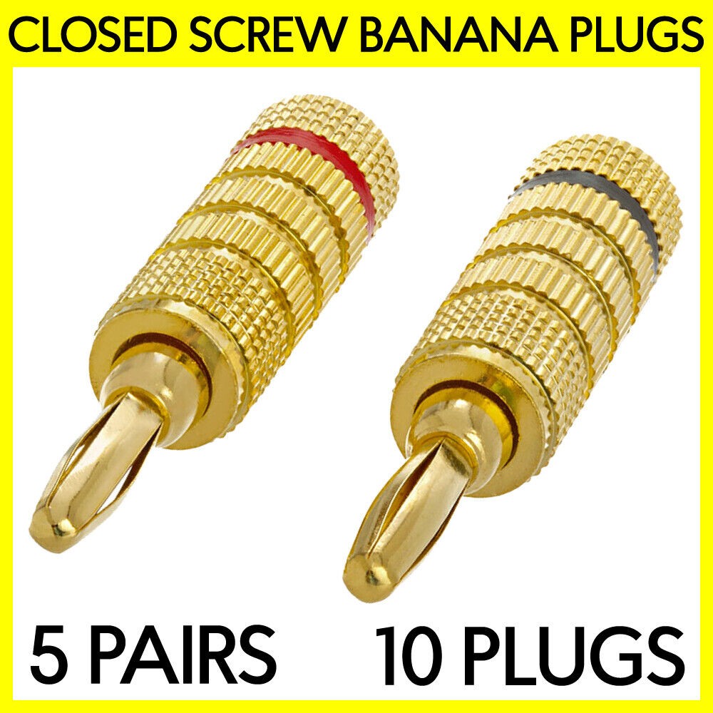 5 Pairs Banana Plugs Copper Connector Closed Screw Type Speaker Plug Black Red