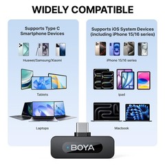 BOYA BY-V20 Mini Wireless Lavalier Microphone for iPhone 17/16/15 Android Laptop