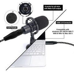 USB Microphone Cable XLR to USB Cable 6.6Ft Female to USB A Mic Converter