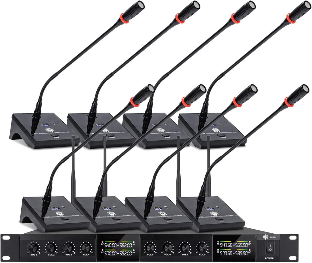 8-Channel Wireless Conference Microphone System with Gooseneck Mics