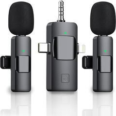 3 in 1 Wireless Lavalier Microphone for iPhone iPad Android,Cordless 8 Hours