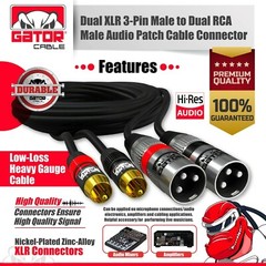 2-XLR Male to 2-RCA Male Cable Dual Patch Splitter Shielded Audio Stereo HD 6FT